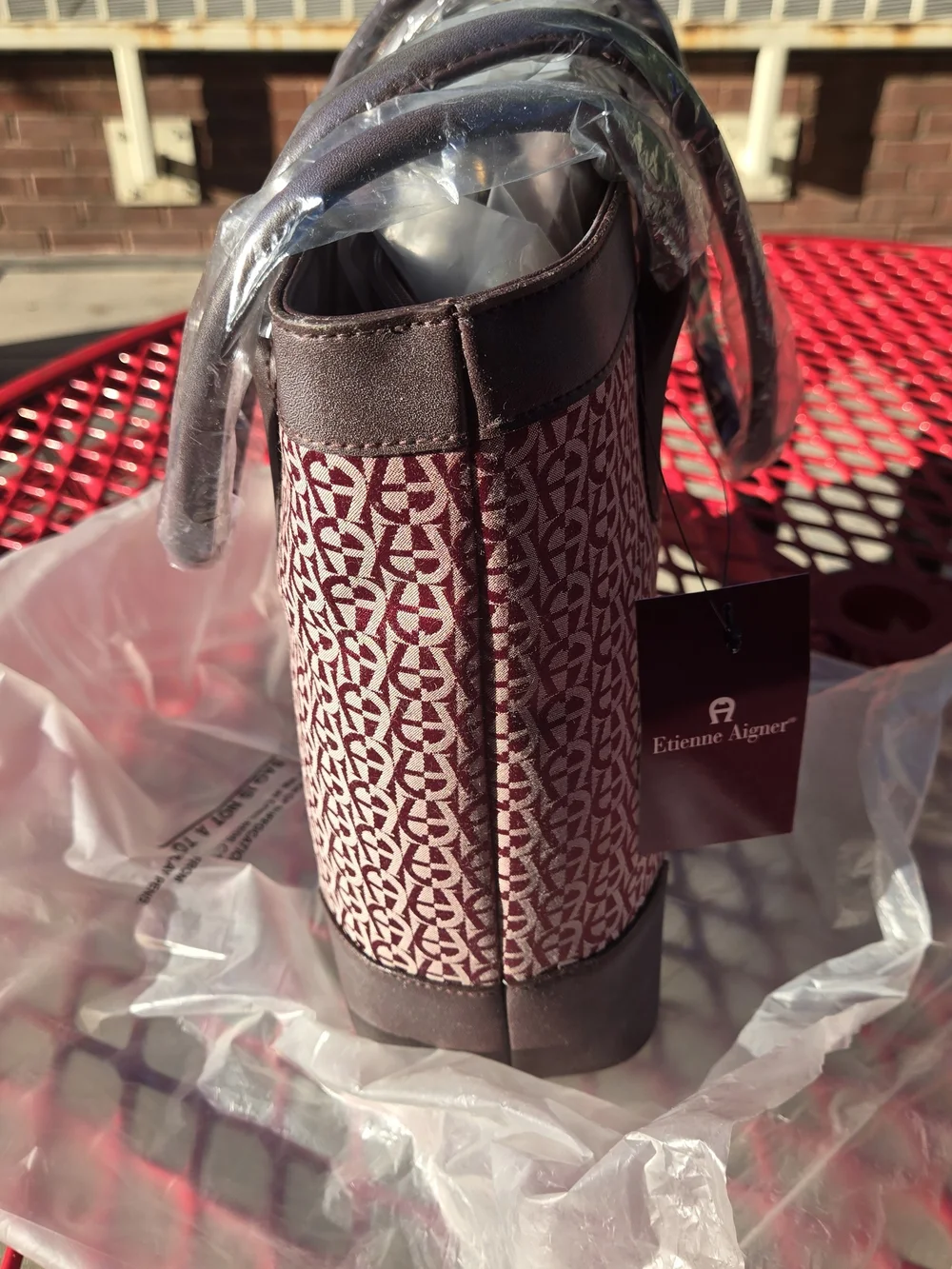 Etienne Aigner Women's Burgundy Patterned Tote Bag